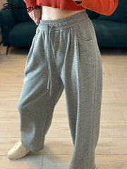 Loose Fleece Pants Women Wide Leg Thick Velvet Casual Trousers