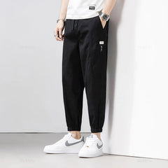 Summer Cotton Stretch Ankle Length Casual Pants Cargo Elastic Harem