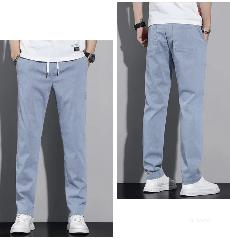 Men's Casual Pants Classic Drawstring Elastic Waist Thin Cargo Trousers