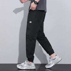 Men's Thin Ice Silk Casual Pants Elastic Waist Cargo Pants