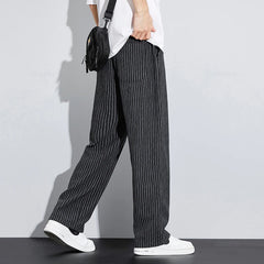 Summer Stripe Casual Pants Men Wear Loose Straight Wide Leg