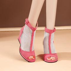 Fashion 7.5cm High Heel Back Zipper Peep Toe Sandals