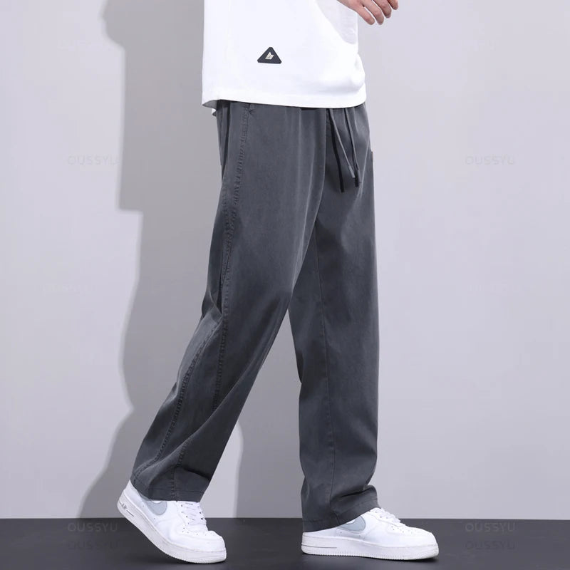 Jeans Men Thin Loose Pants Drawstring Elastic Waist Casual Trousers