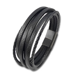 Multi-layer Leather Bracelet Stainless Steel Bangles For Men