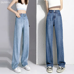 Summer Wide-Leg Jeans High Waist Trousers Loose Straight Pants