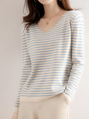 Striped V-neck Women's All-Match Loose Sweater