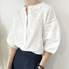 Floral Embroidery Tops Vintage Shirt Blouses