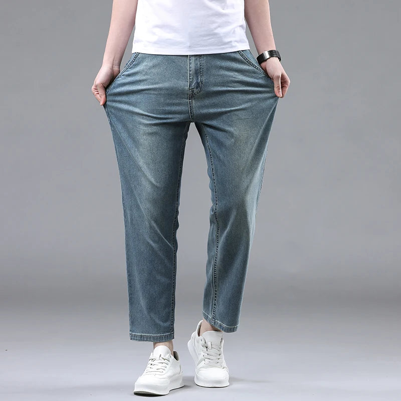 denim Ankle-Length Pants classic style Stretch fabric straight jeans