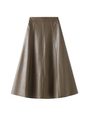 Vintage Faux Leather Skirt Fashion Midi Long A Line Skirt
