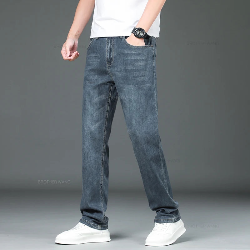 Summer Men's Thin Jeans Loose Straight Business Casual Trousers