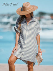 Striped Oversized Shirt Dress For Women Mini Dress