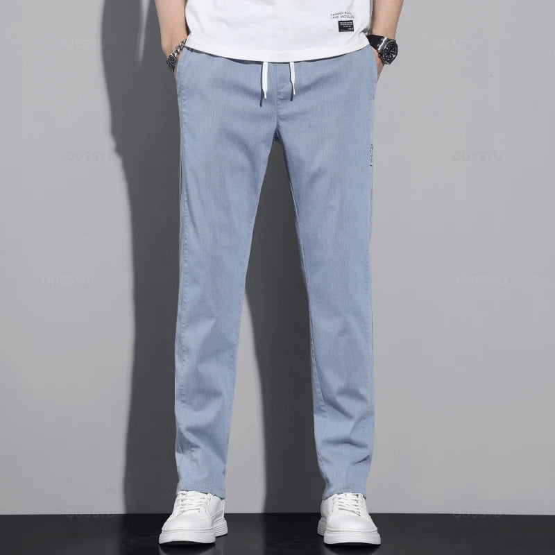 Casual Cargo Pants Men Drawstring Elastic Waist Jogging Work Trousers