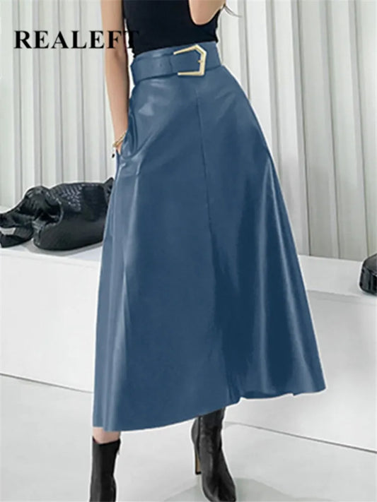 Classic Faux PU Leather Long Skirts