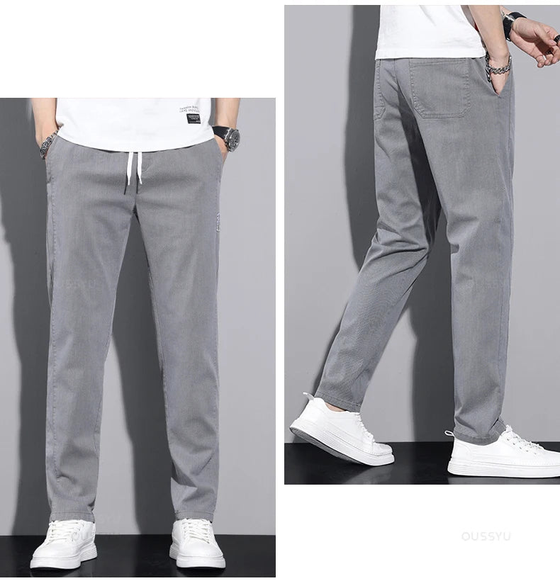 Men's Casual Pants Classic Drawstring Elastic Waist Thin Cargo Trousers