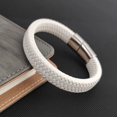 Fashion Simple White Leather Braid Bracelet Bangle