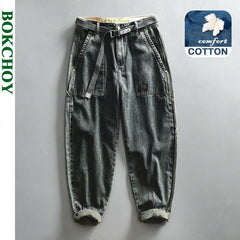 Vintage Straight Jeans for Men Clothing Cargo Casual Streetwear