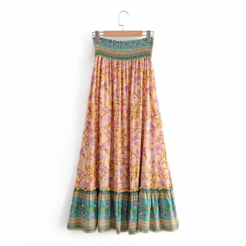 Boho Fashion Vintage  Bohemian Floral Peacock Print Skirt