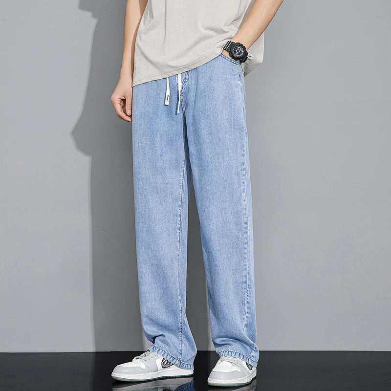 Men's Baggy Jeans Elastic Waist Streetwear Korean Denim Wide-leg