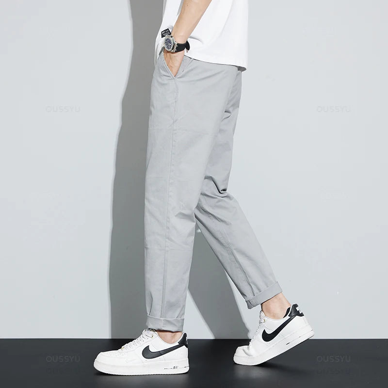 Ankle-Length Casual Pants Thin Business Straight Solid Color Trousers Plus Size