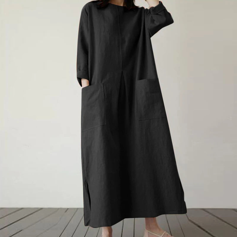 Elegant Dress O-Neck 3/4 Sleeved Solid Dresses Oversized