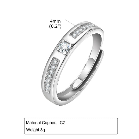 Adjustable 4mm Rings for Men Sparking Cubic Zirconia Stones
