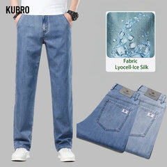 Men's Business Casual Lyocell Jeans Summer Thin High Waist