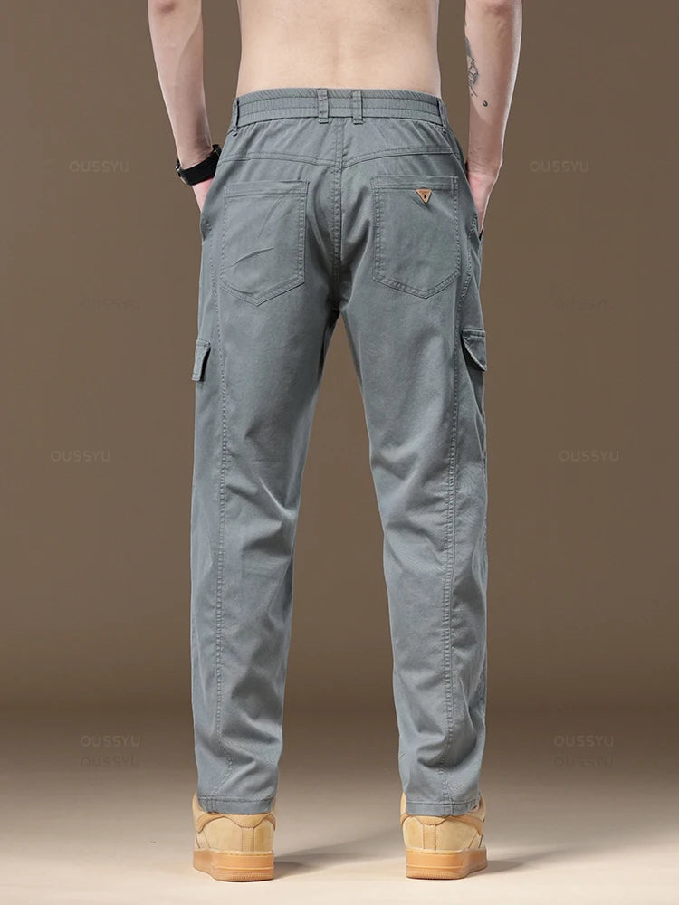 Thin Soft Cargo Casual Pants Men Cotton Solid Color Work Wear