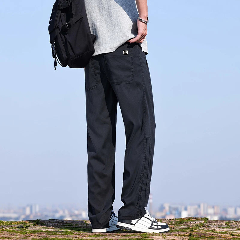 Men's Summer Thin Baggy Wide Leg Casual Pants Solid Color Cargo Pants