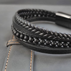 Multilayer Stainless Steel Insert Bracelet Beads Leather Bracelets