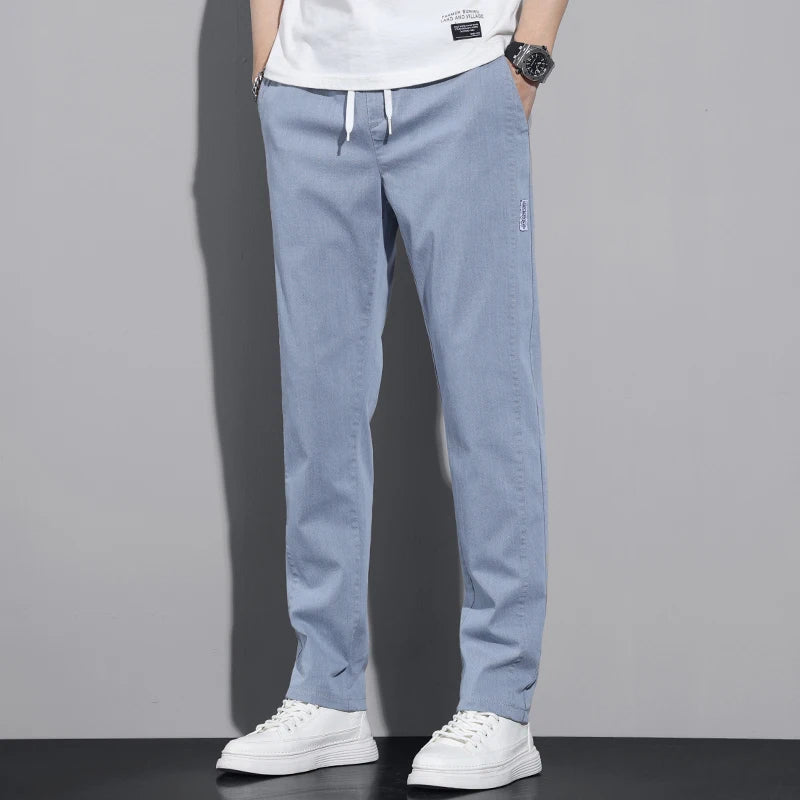 Men's Casual Pants Classic Drawstring Elastic Waist Thin Cargo Trousers