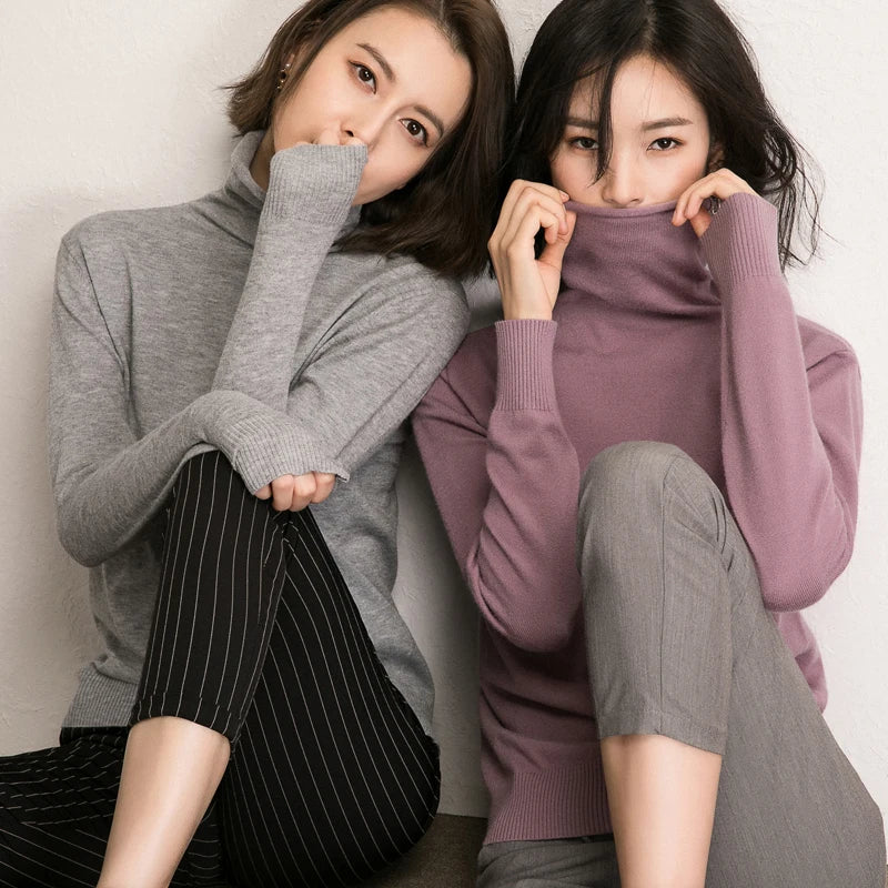 Women Sweater Turtleneck Slim Warm Pullovers Basic Knitted Tops