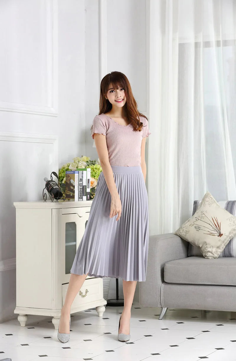 Fashion Women's High Waist Pleated Solid Color Half Length