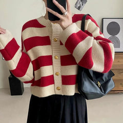 Striped Knitted Cardigans Button Up Loose Cardigan Sweaters