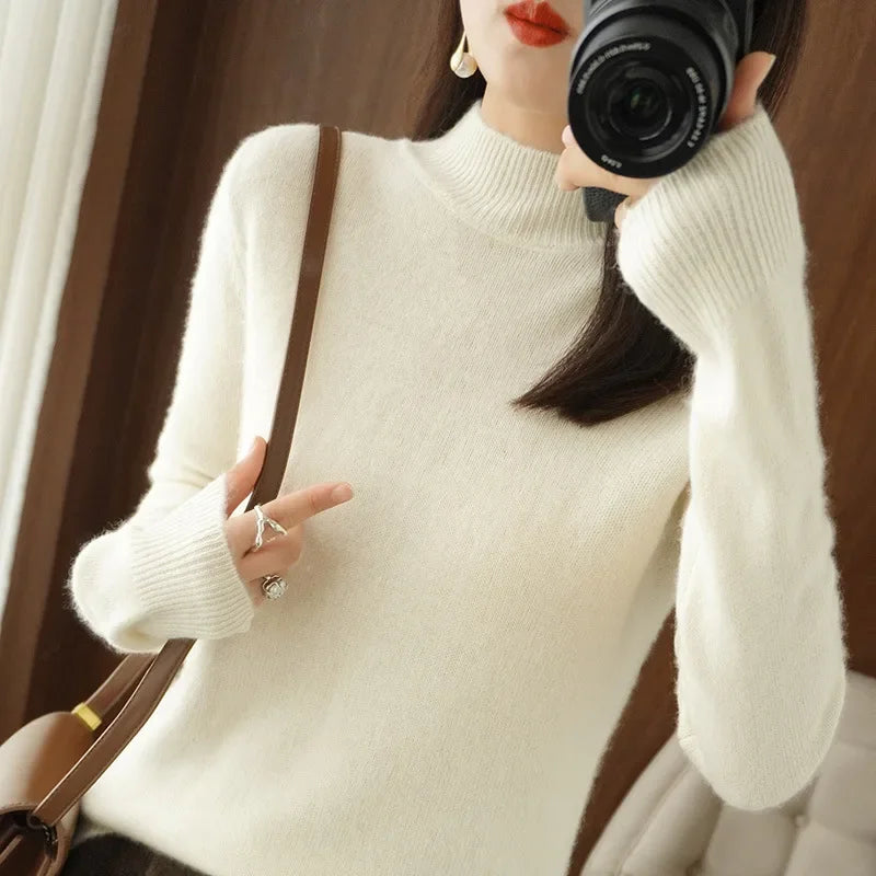 Sweater Fashion Warm Bottoming Shirts Half High Collar Basic Knitwear