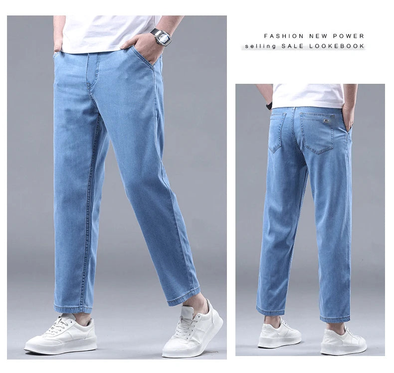 Style Men's Straight Casual Thin Jeans Denim Ankle-Length Pants