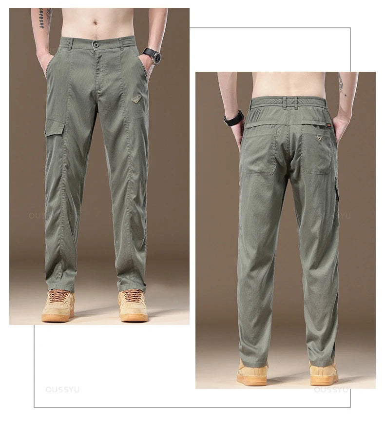 Men's Cargo Pants Solid Color Work Wear Elastic Waist Casual