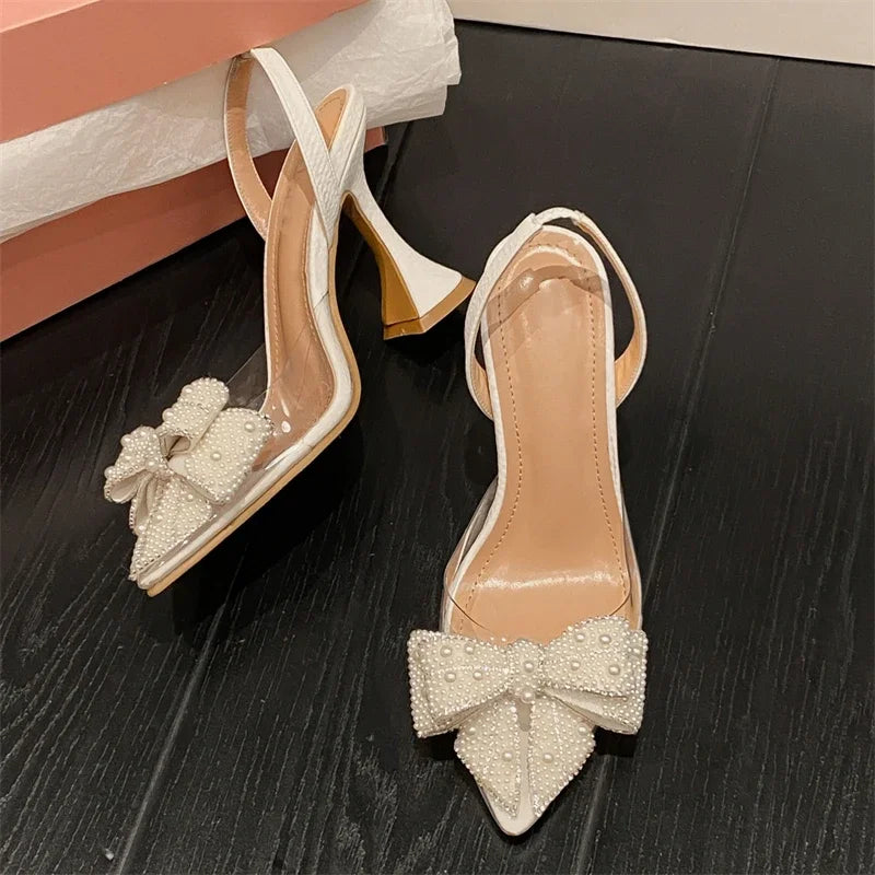 Butterfly-knot PVC Transparent String Bead Pumps Sandals Fashion