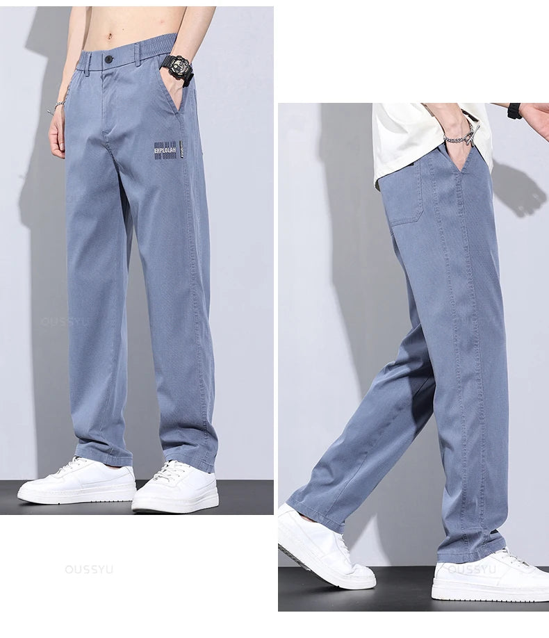 Clothing Pants Men Summer Thin Baggy Straight Elastic Waist Casual