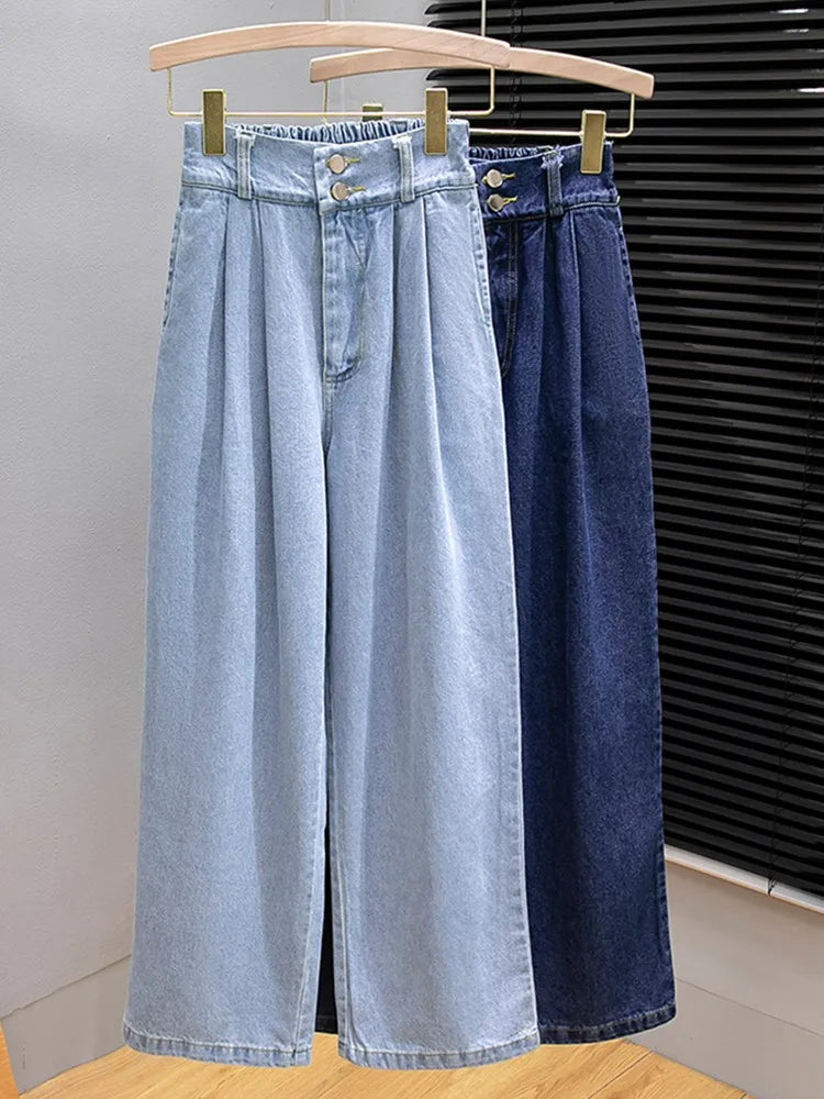 High Waist Casual Jeans Style Wide Leg Denim Pants