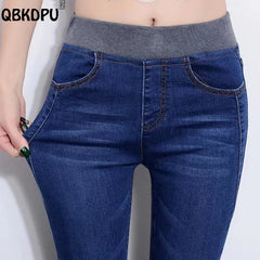 Oversize Stretch Skinny Jeans Women Elastic High Waist Denim Pants