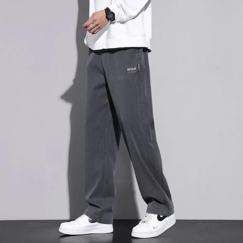 Elastic Waist Baggy Straight Thick Casual Wide Trousers Male Plus Size