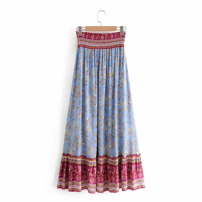 Boho Fashion Vintage  Bohemian Floral Peacock Print Skirt