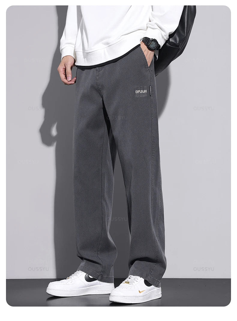 Elastic Waist Baggy Straight Thick Casual Wide Trousers Male Plus Size