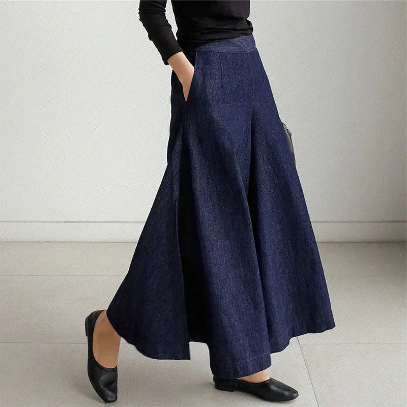 Women High Waist Over Length Jeans Pants Loose Trousers Pockets