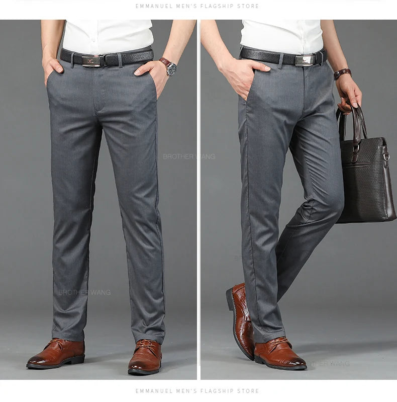 Men Casual Pants Ultra-thin Straight Solid Color Trousers