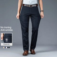 Summer Ultra-thin Men's Business Casual Pants High-waist Straight Elastic