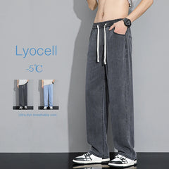 Men's Baggy Jeans Elastic Waist Streetwear Korean Denim Wide-leg