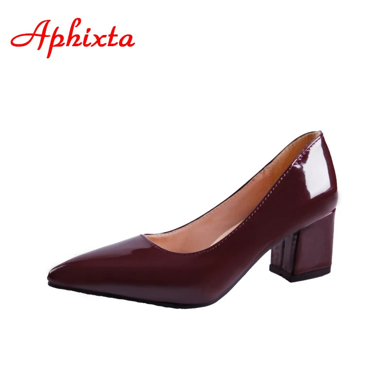 5cm Square Heels Patent Leather Red Pumps Shoes