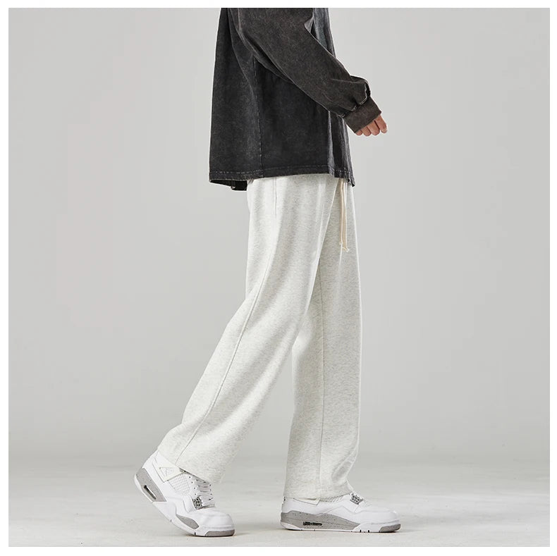 Baggy Men's Cotton Wide Leg Pants Fashion Elastic Waist Youth Streetwear