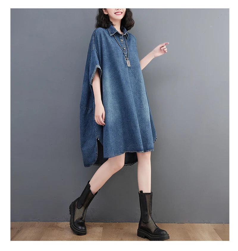 Oversized Summer Women Irregular Loose Denim Casual Big Size Pullover